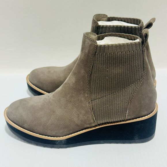 Eileen Fisher Lilou Women's US 6.5 Chelsea Bootie Rye Taupe Nubuck Wedge Heel - Picture 8 of 14